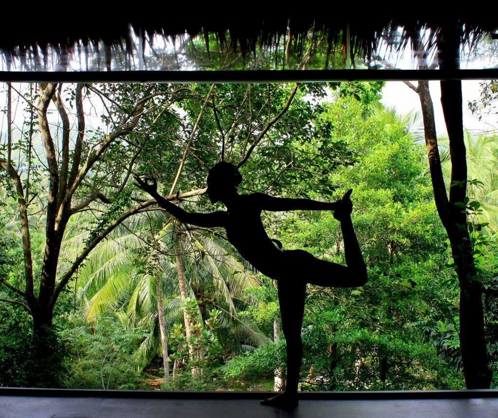 Yoga in the open-air jungle shala
